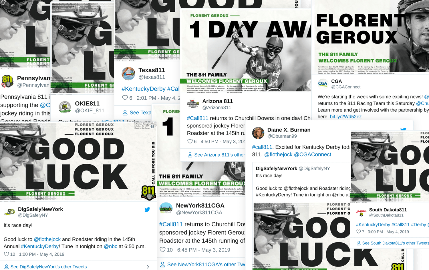Screenshots of shared social media graphics of Florent Geroux