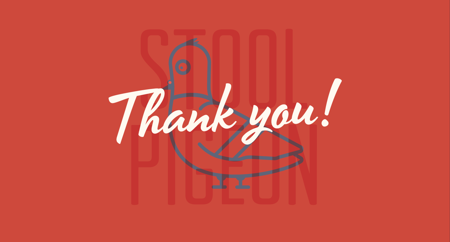 Stool Pigeon Card Game Thank You Graphic