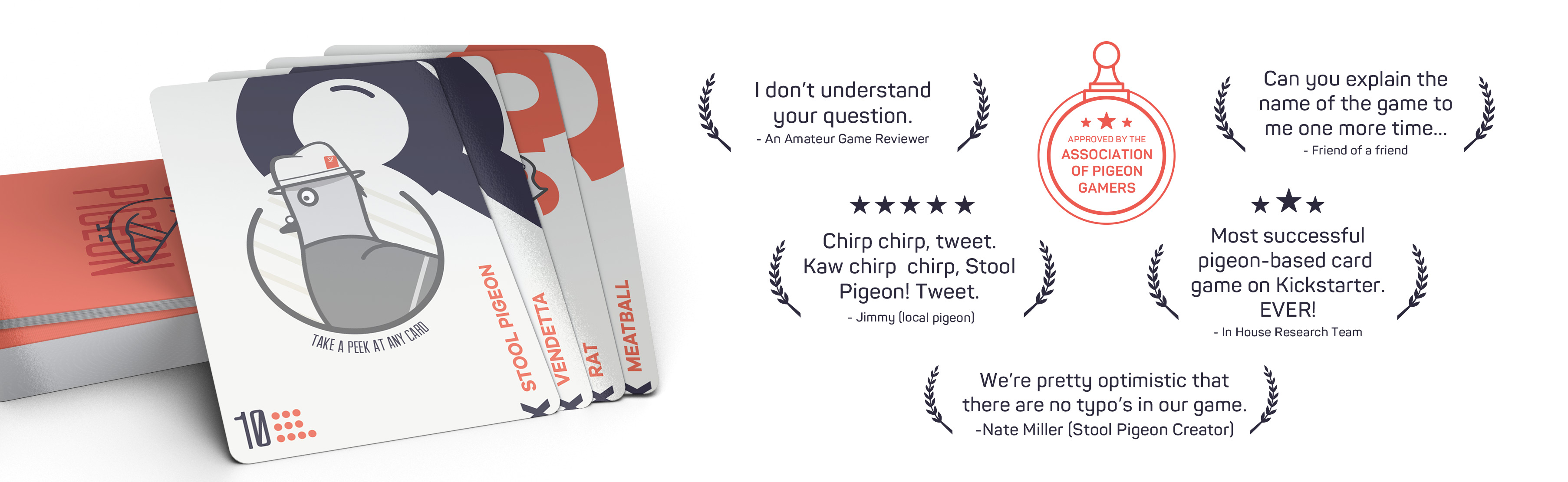 Fake Accolades Graphic for Stool Pigeon Tabletop Game